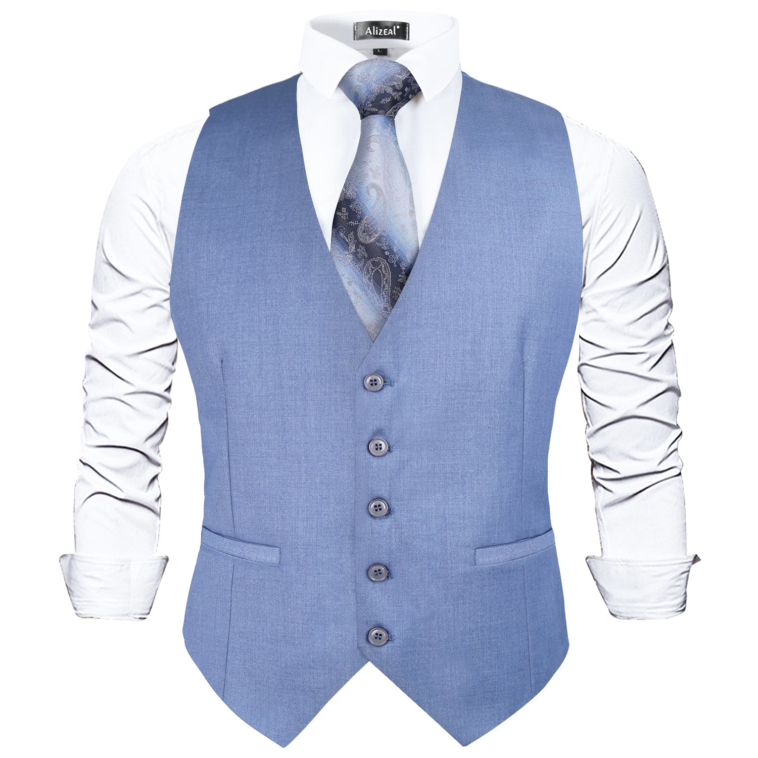 Men's Classic Solid Color Formal Business Suit Vest Regular Fit Waistcoat with 5 Buttons