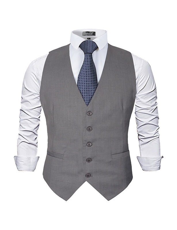Men's Classic Solid Color Formal Business Suit Vest Regular Fit Waistcoat with 5 Buttons