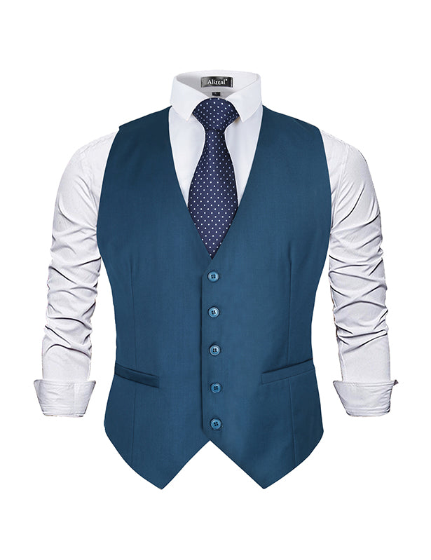 Men's Classic Solid Color Formal Business Suit Vest Regular Fit Waistcoat with 5 Buttons