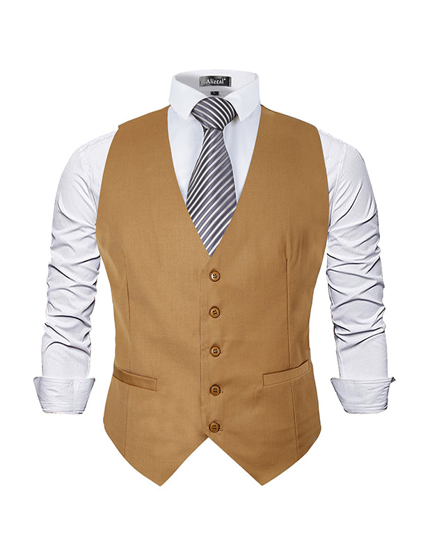 Men's Classic Solid Color Formal Business Suit Vest Regular Fit Waistcoat with 5 Buttons