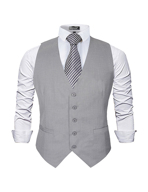 Men's Classic Solid Color Formal Business Suit Vest Regular Fit Waistcoat with 5 Buttons