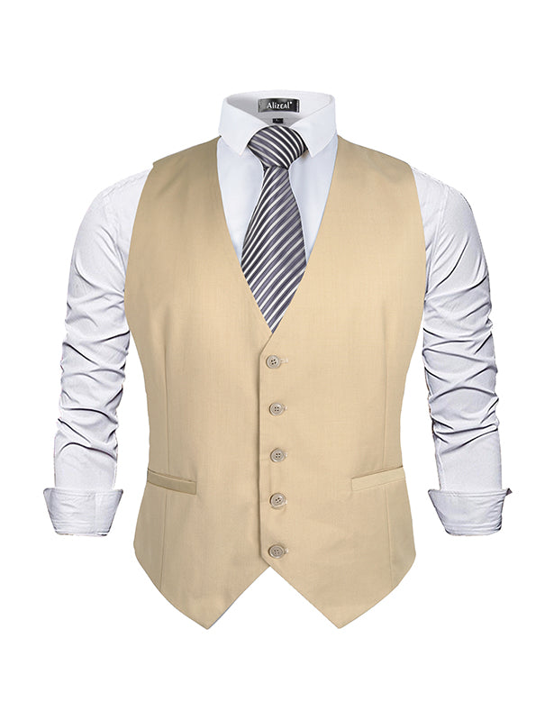 Men's Classic Solid Color Formal Business Suit Vest Regular Fit Waistcoat with 5 Buttons