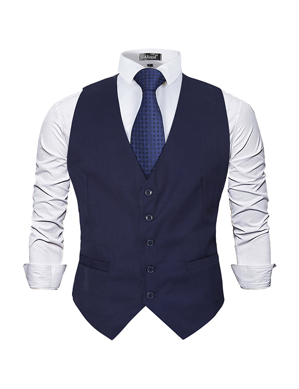 Men's Classic Solid Color Formal Business Suit Vest Regular Fit Waistcoat with 5 Buttons