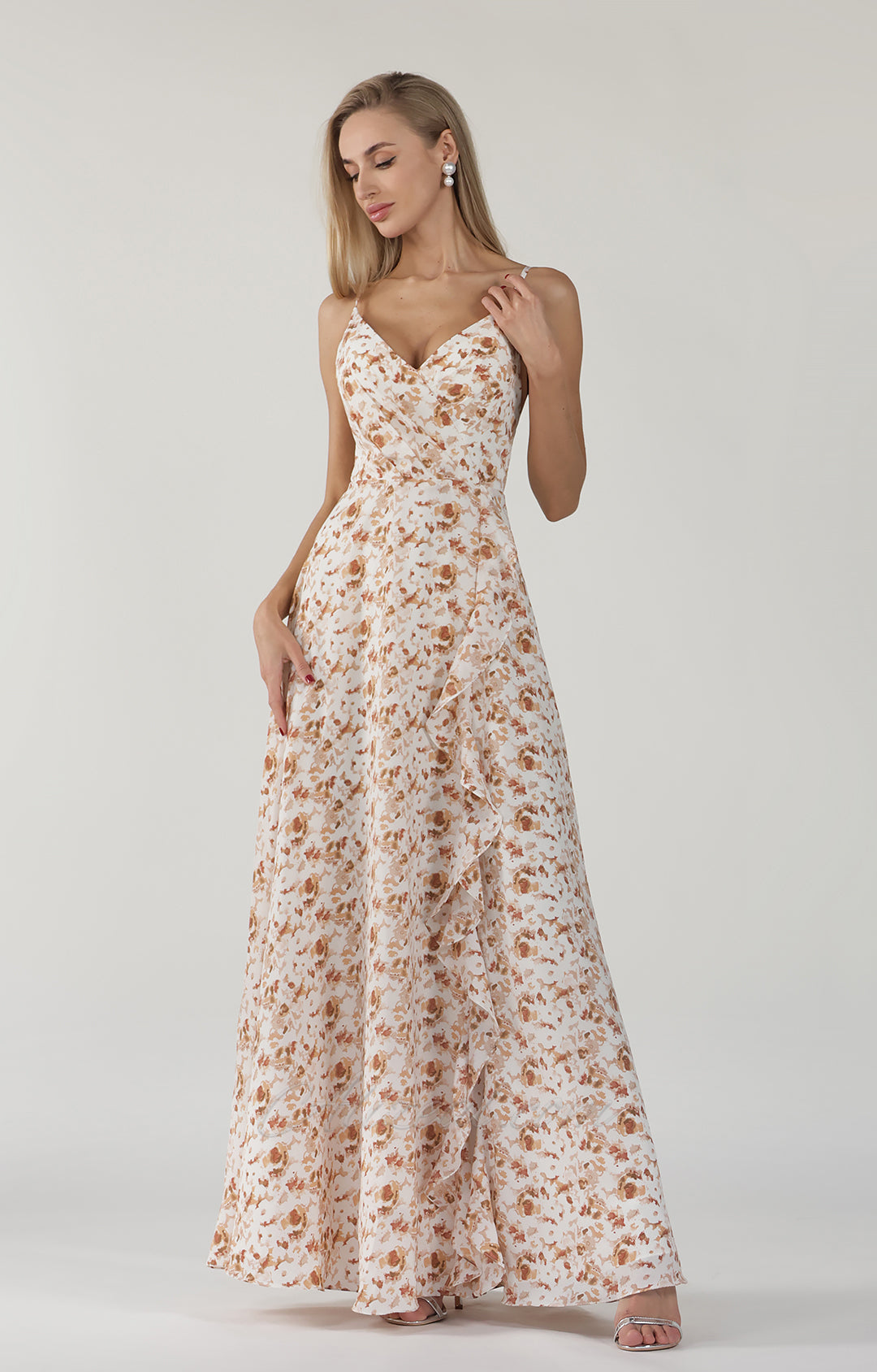 Size 4 Spaghetti Straps Pleated Wooden Ear A-Line Printed Dresses