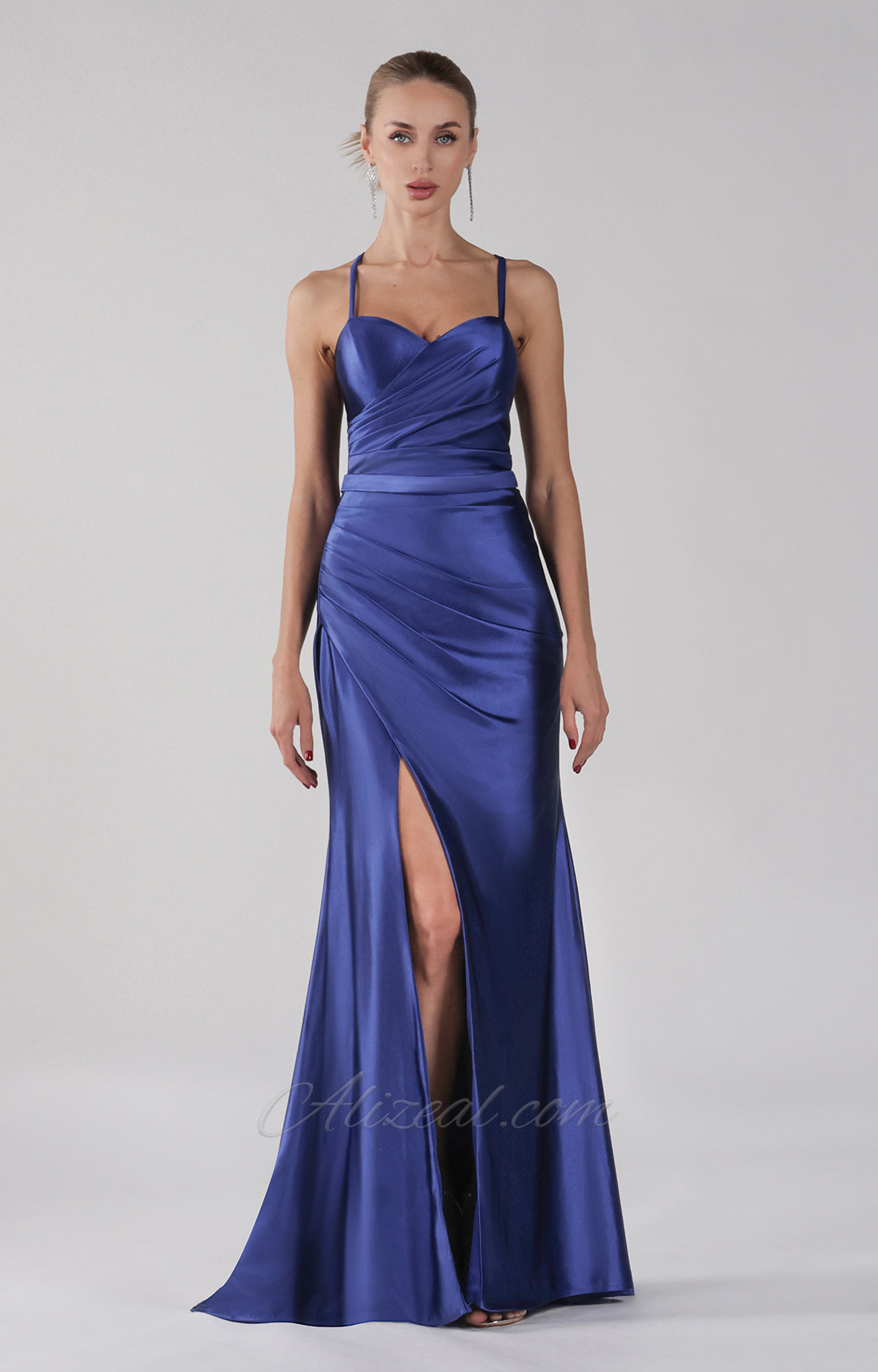 Spaghetti Straps Ruched Pleated Split Lace-up Dress