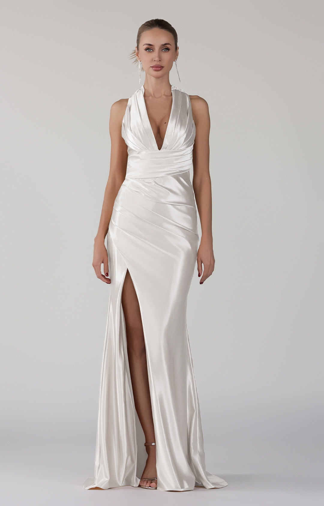 V-Neck Halter Tie Sweep Train Evening Dress