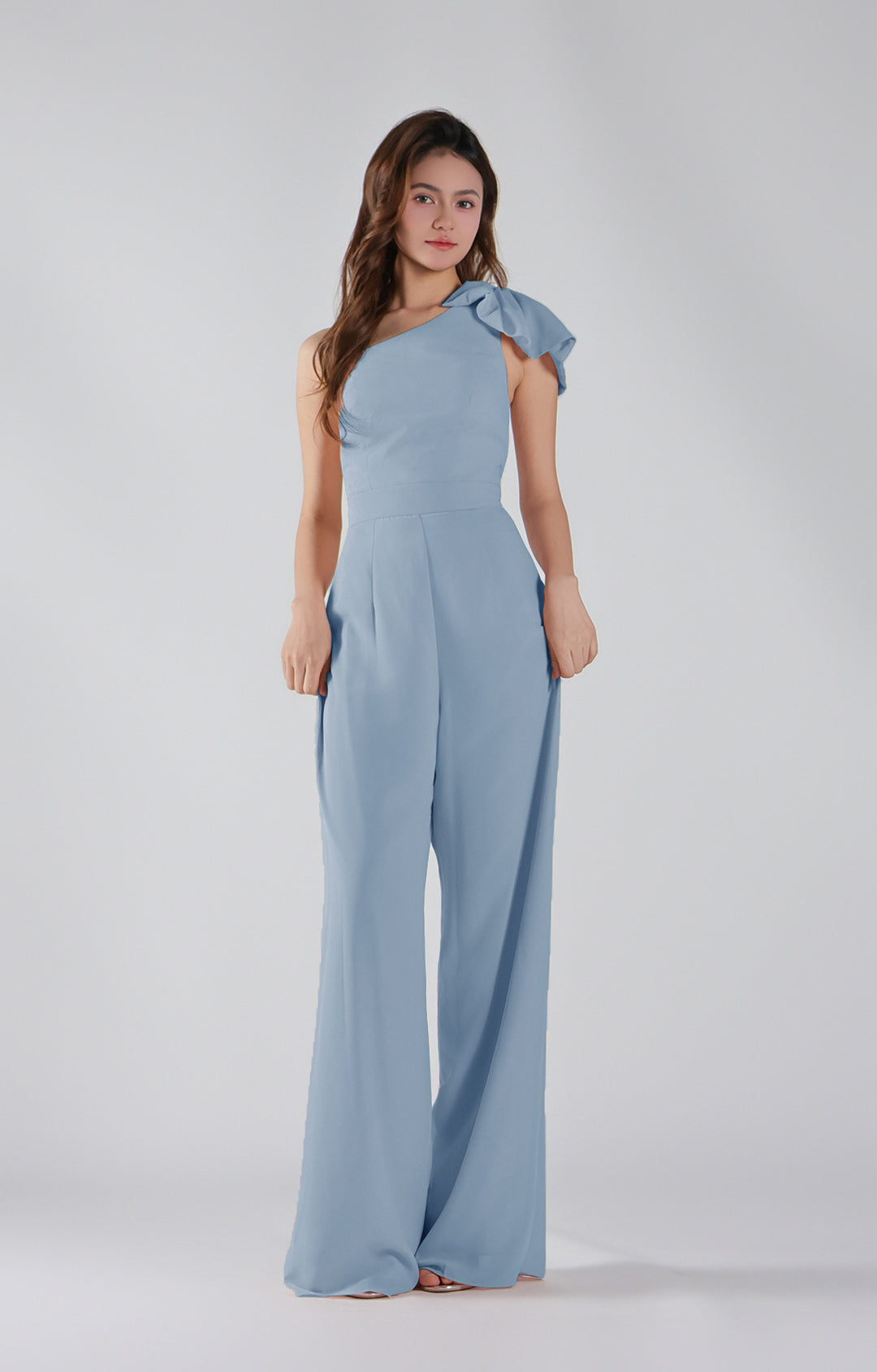 Asymmetrical One-Shoulder Wide-Leg Chiffon Pants