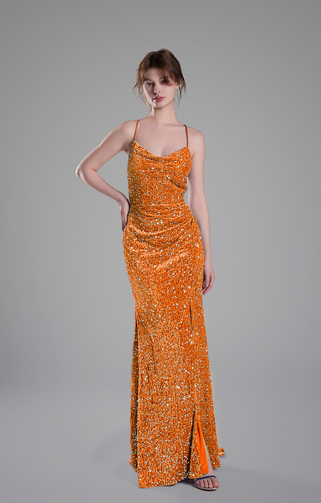 Cowl Neckline Eye-Catching Sequin Lace-Up Dresses