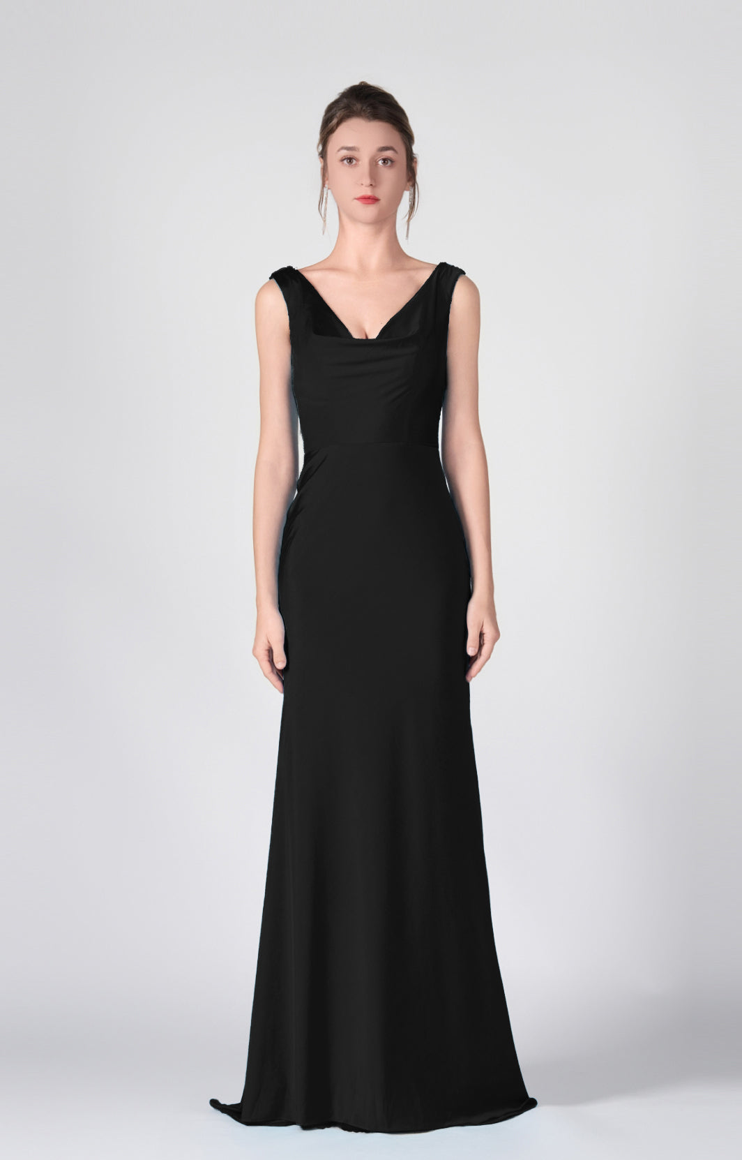 Bodenlange Kleider mit Wasserfallausschnitt und Taillenbund