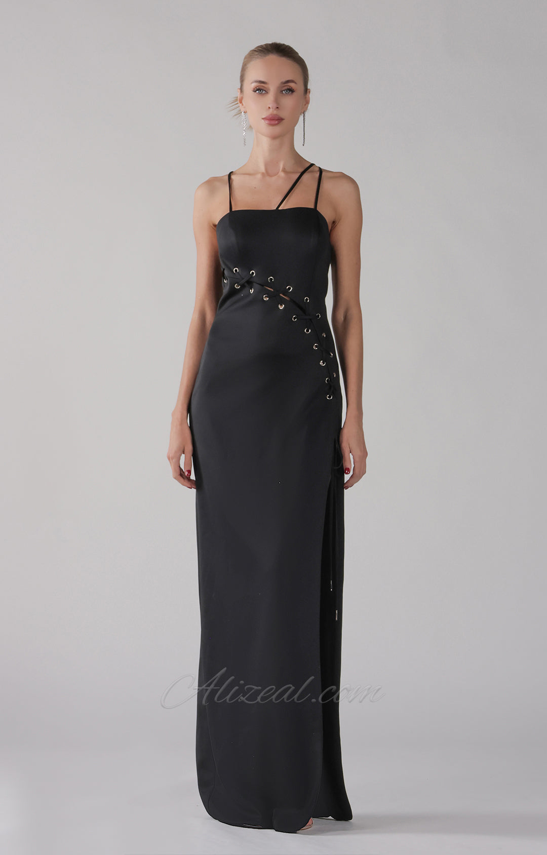 Asymmetrical Straps Sleeveless Lace-up Waist Dress