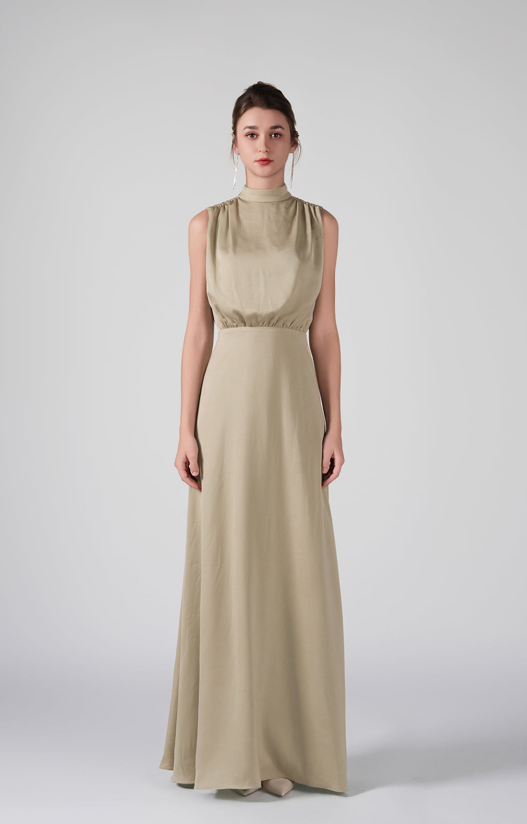 High Neckline Sleeveless Gathered Waist Dresses