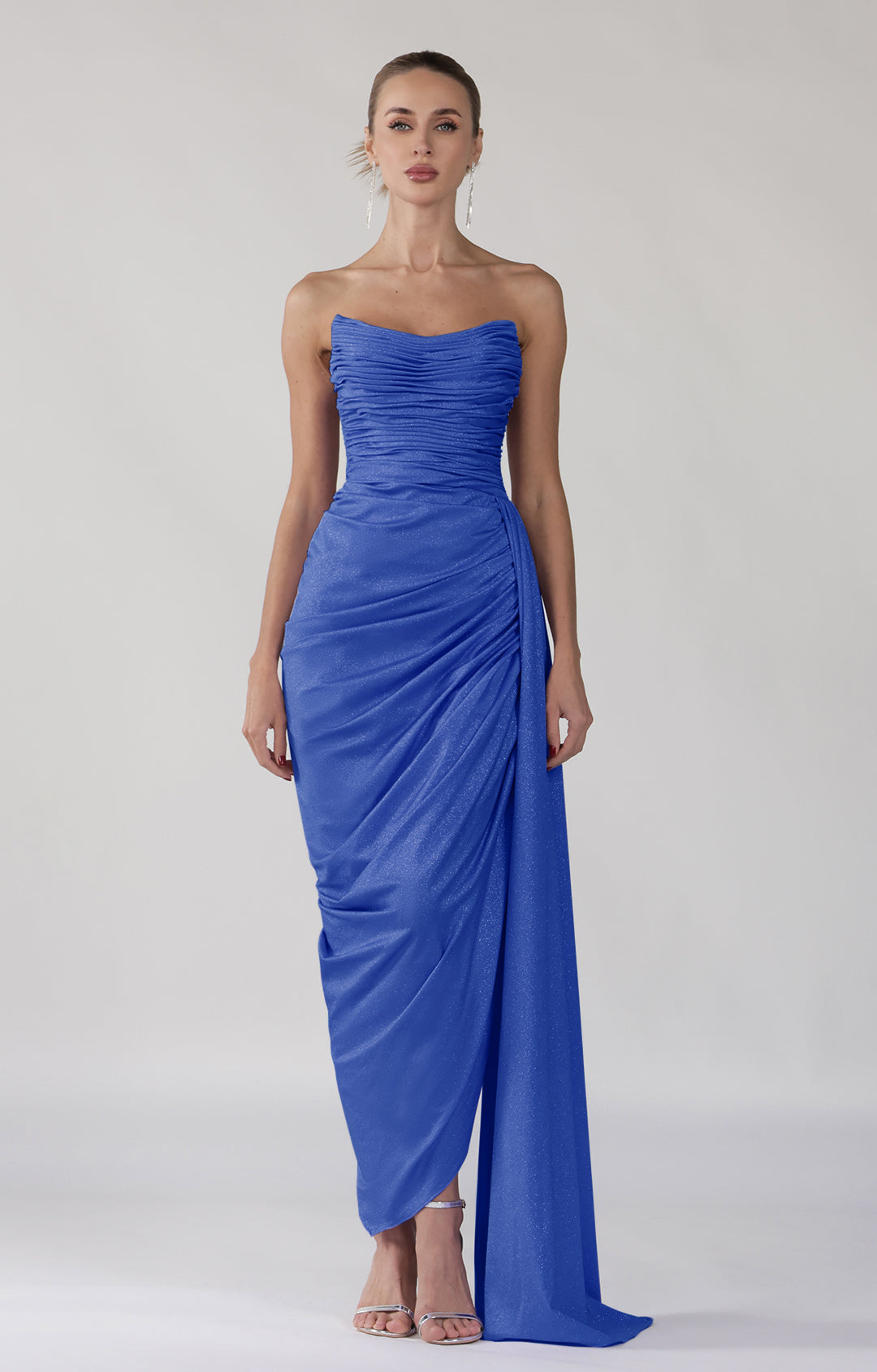 Strapless Square Collar Backless Evening Dress with Pleats