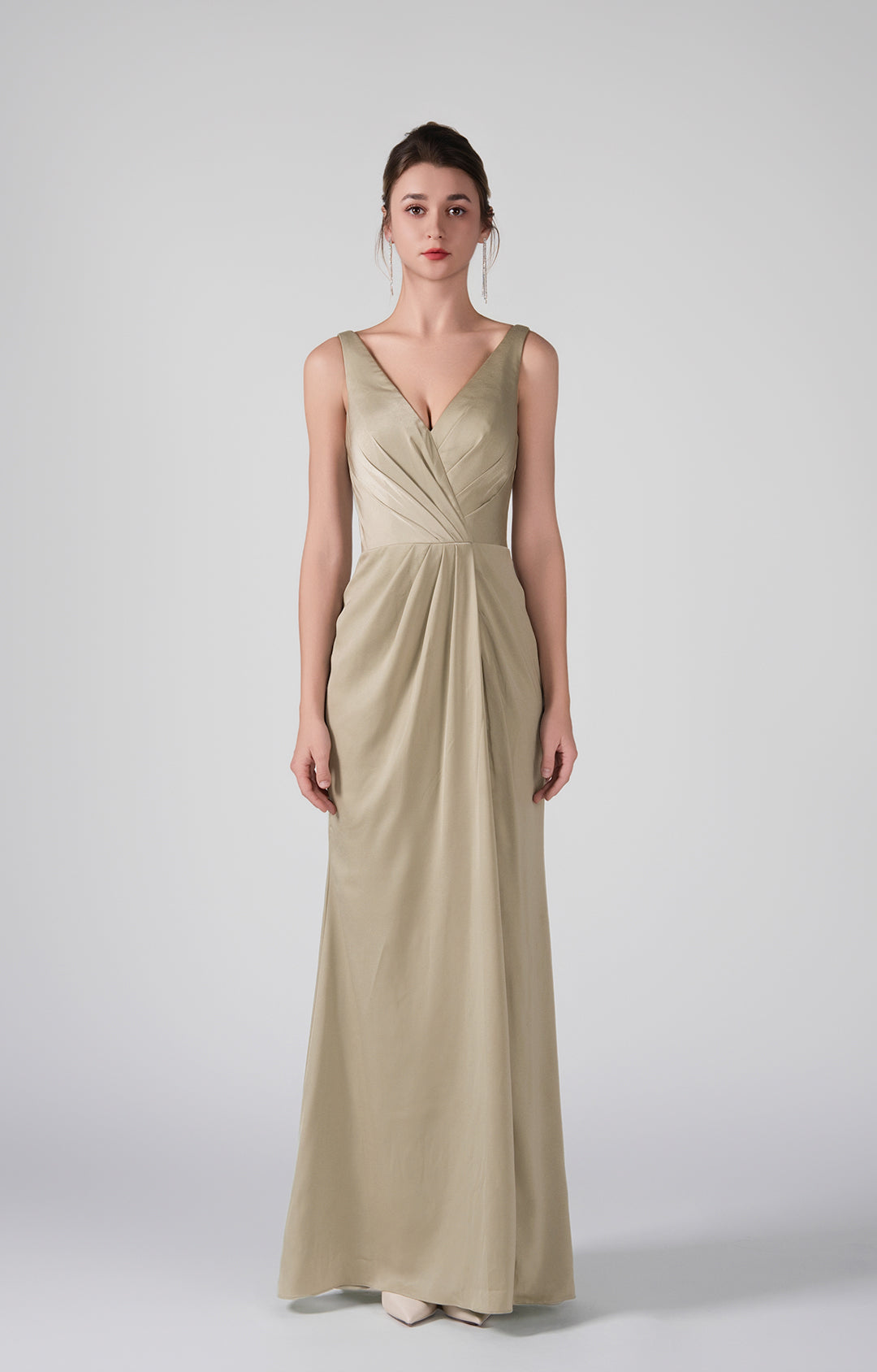 Deep V-Neck Flattering Pleated Warp Hip Elegant Dresses