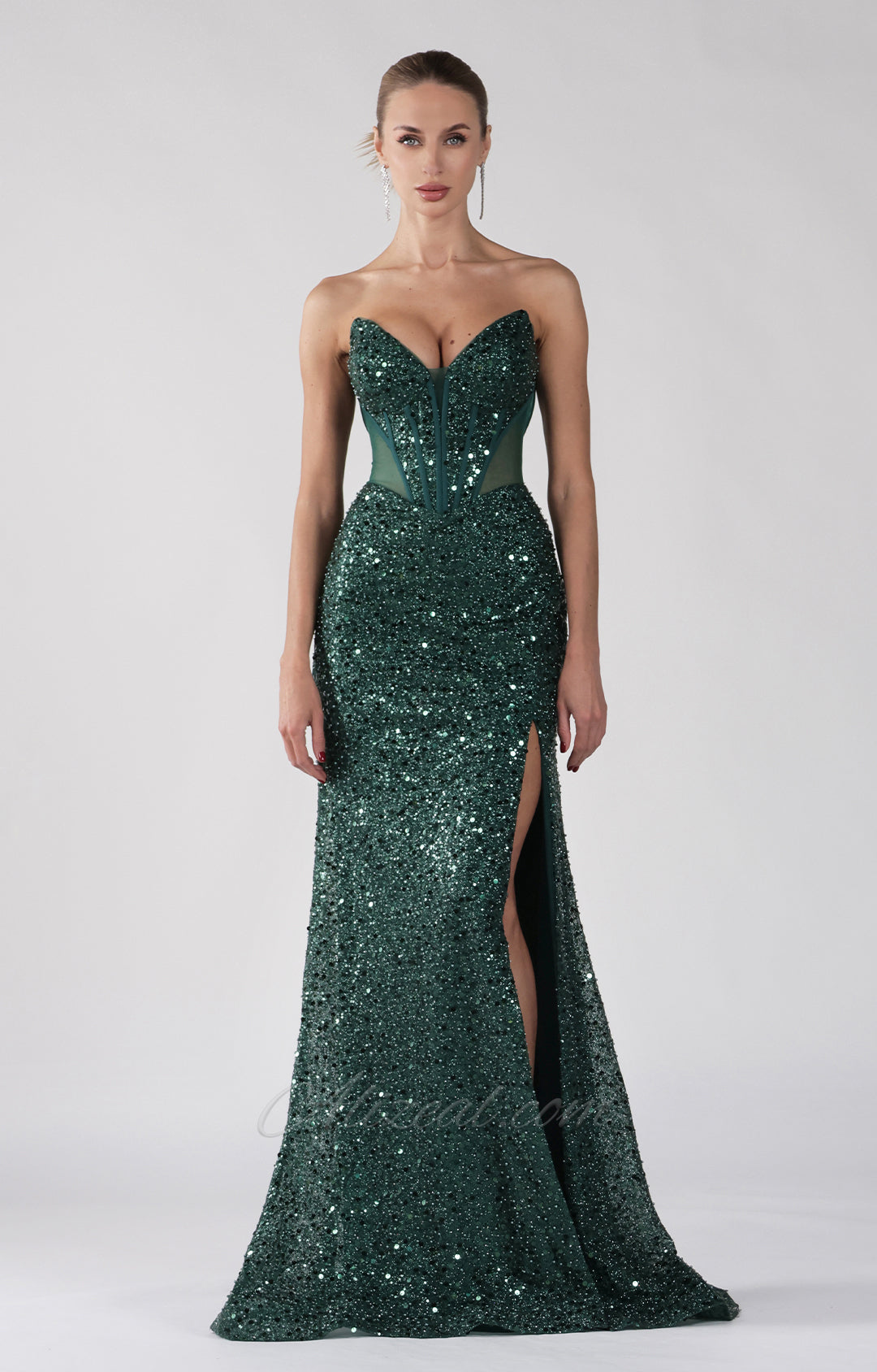 Sequin Strapless V-Neck Split Lace-up Bodice Dress