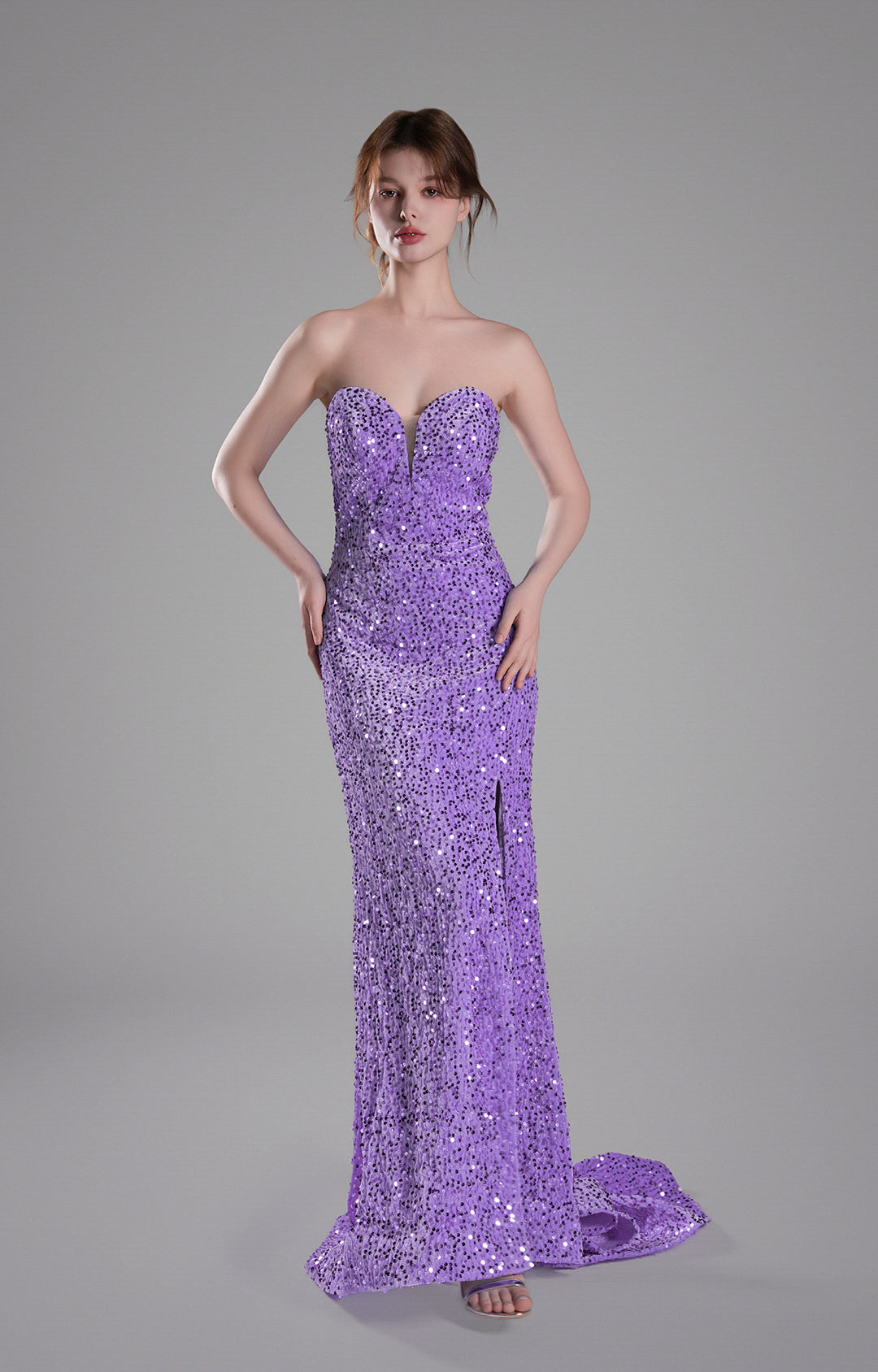 Robe sirène à paillettes sans manches et fente haute