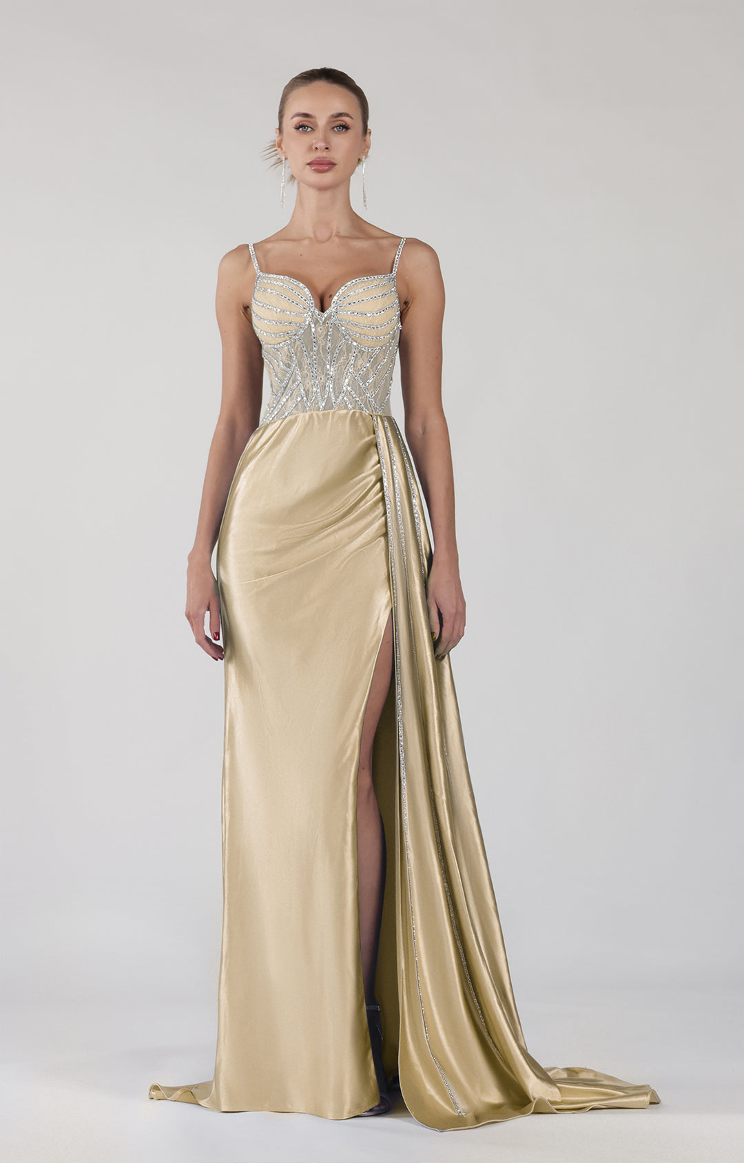 Spaghetti Straps Beaded High Side Split Dresses