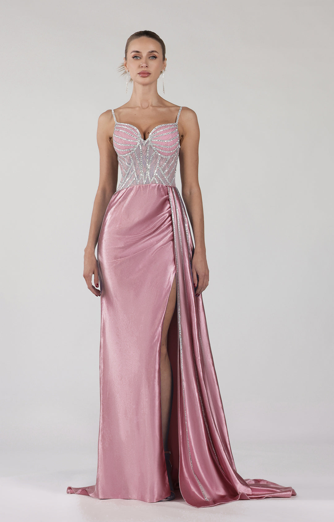 Spaghetti Straps Beaded High Side Split Dresses