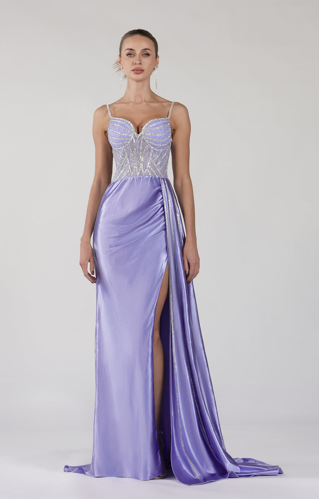 Spaghetti Straps Beaded High Side Split Dresses