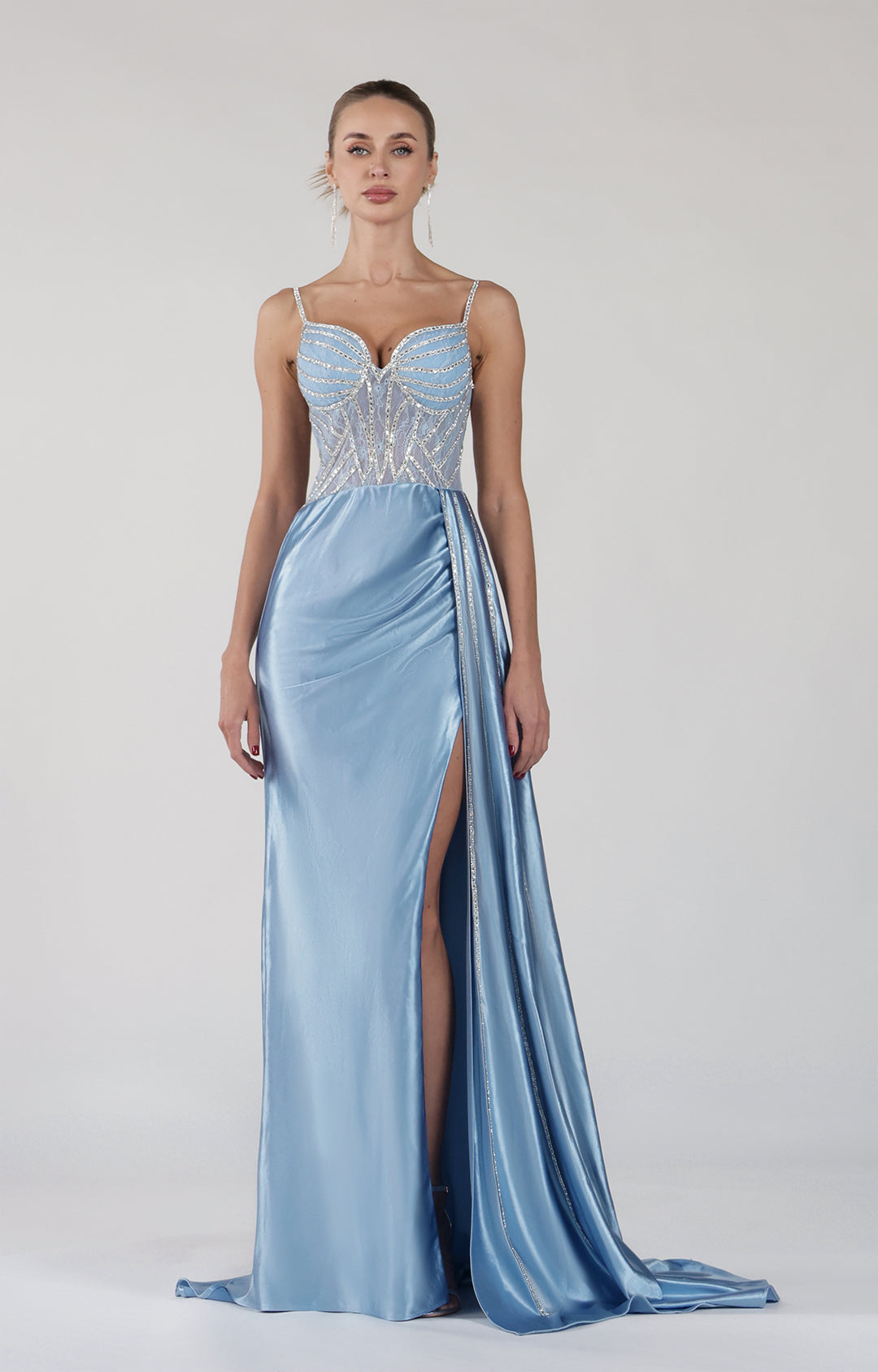 Spaghetti Straps Beaded High Side Split Dresses