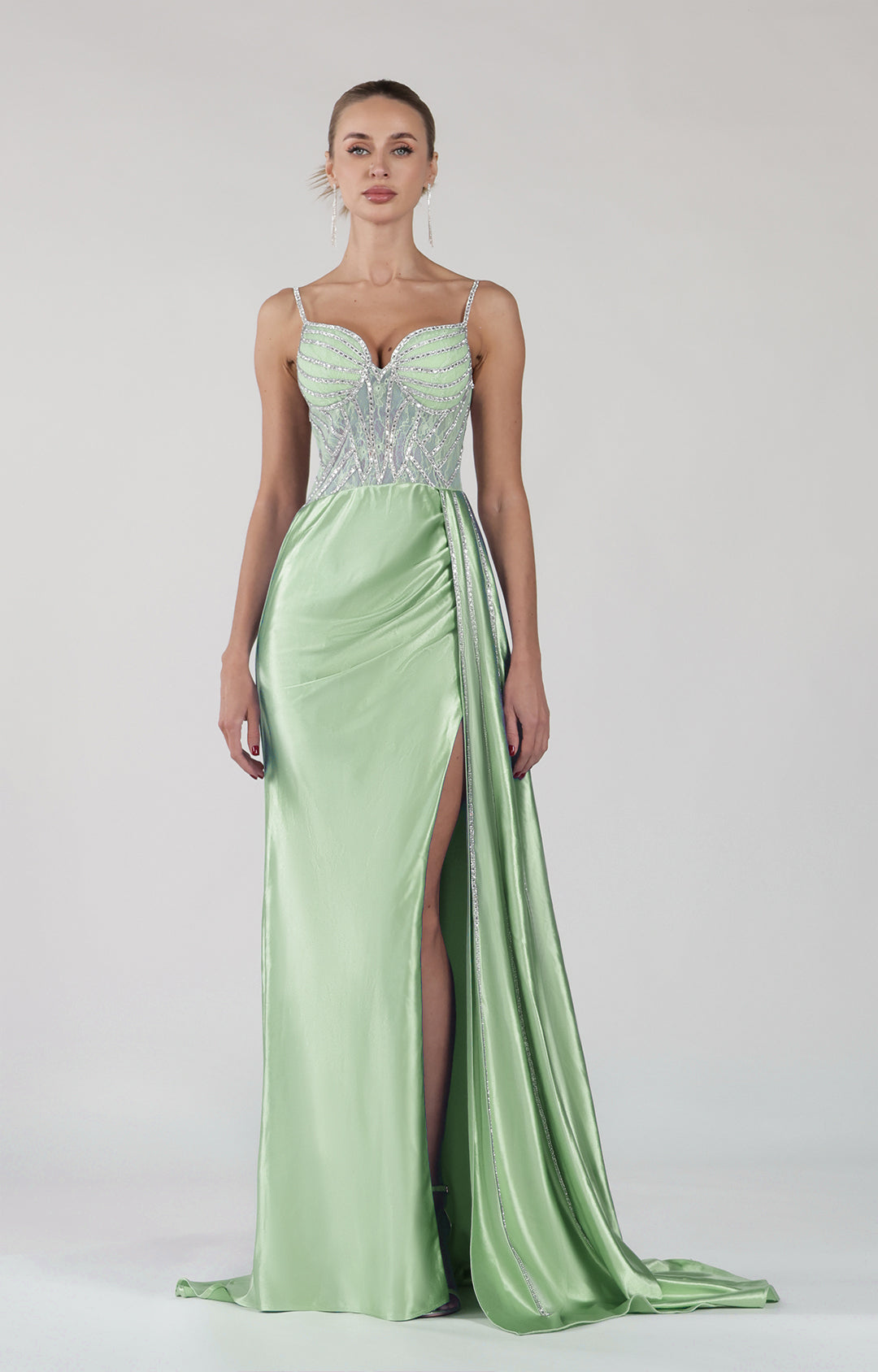 Spaghetti Straps Beaded High Side Split Dresses