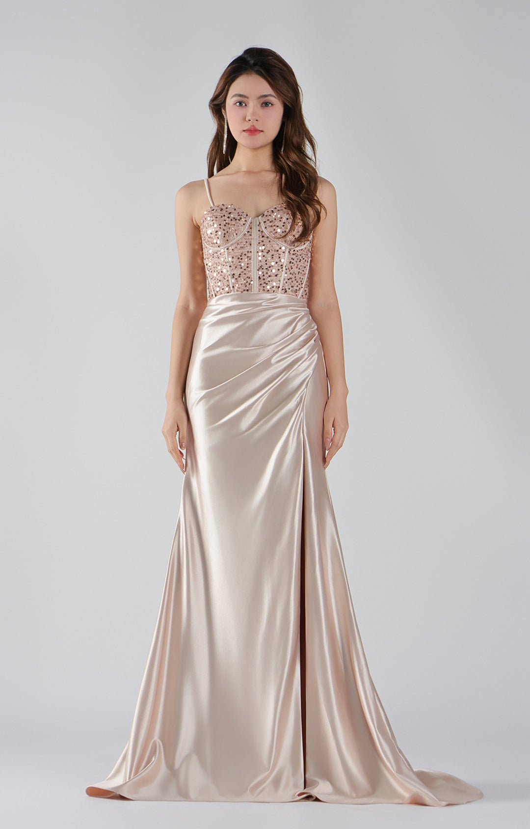 Spaghetti Straps Fishbones Corset Pleated Sequins Mermaid Dresses