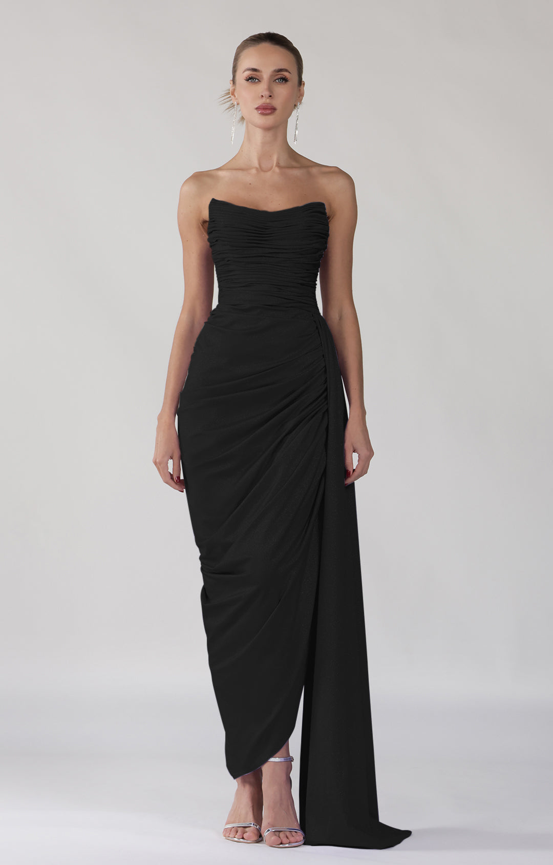 Strapless Square Collar Backless Evening Dress with Pleats