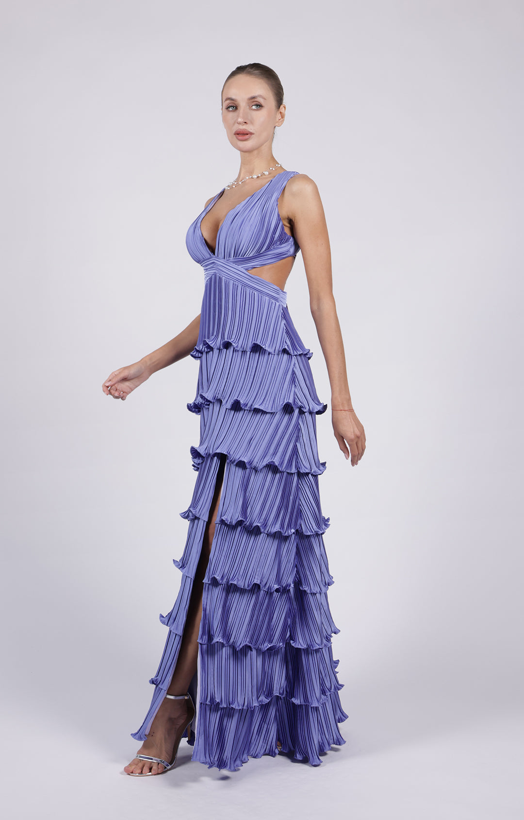 Wide Straps V-Neck Cutout Pleated Side Split Dresses – Alizeal