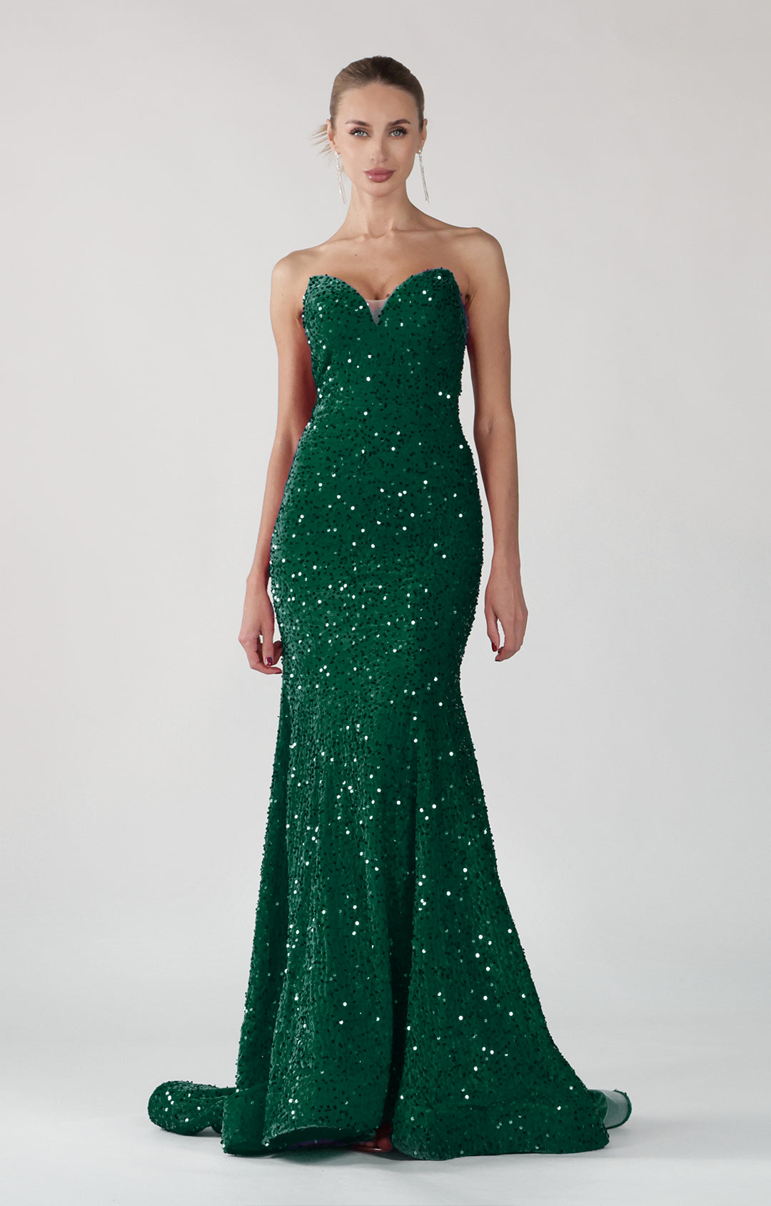 Strapless V-Neck Sequins Sweep Train Mermaid Maxi Dress