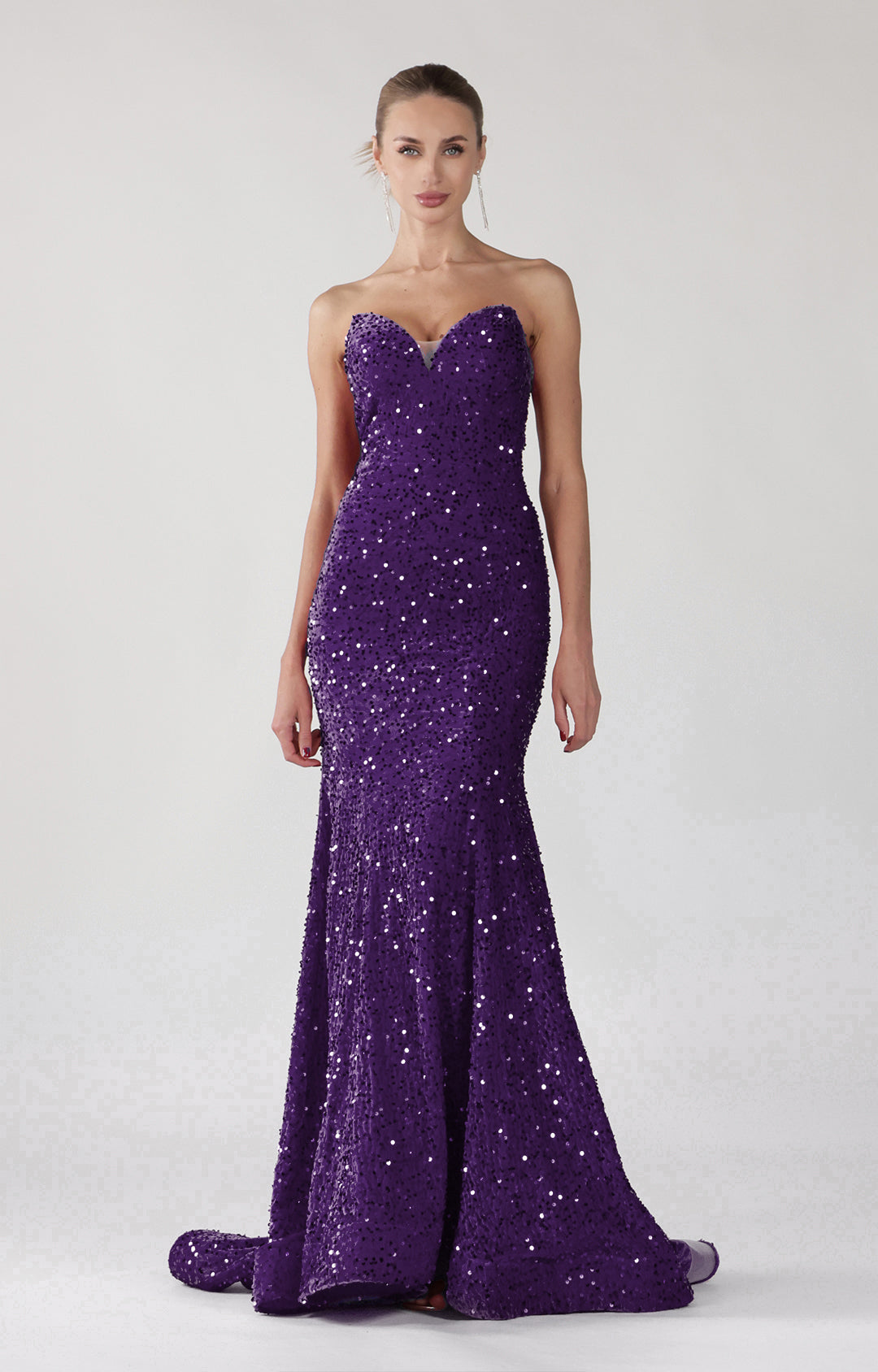 Strapless V-Neck Sequins Sweep Train Mermaid Maxi Dress