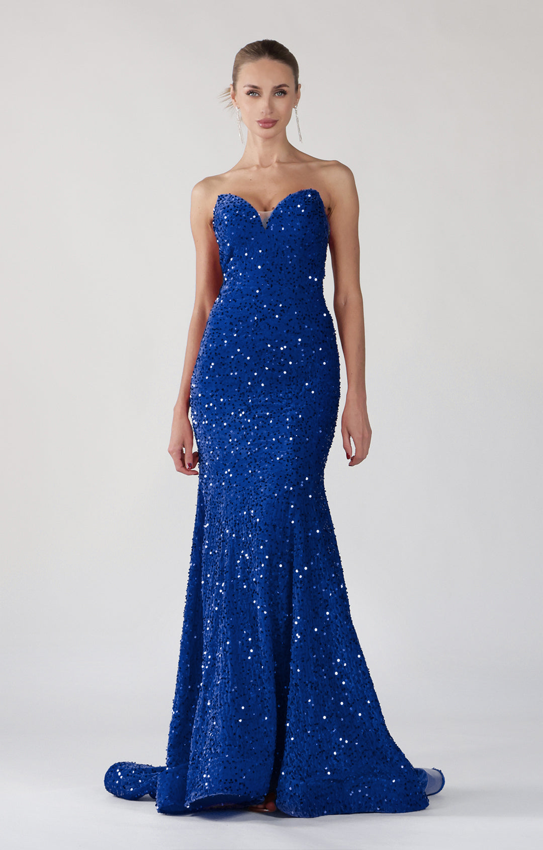 Strapless V-Neck Sequins Sweep Train Mermaid Maxi Dress