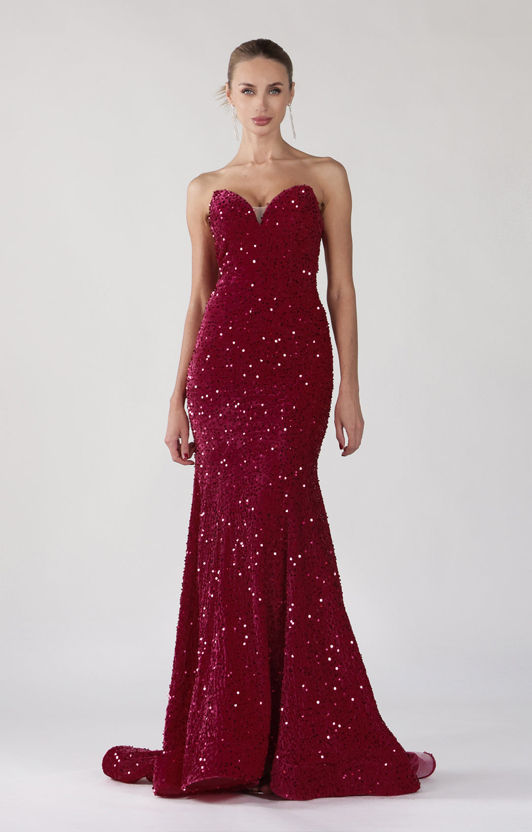 Strapless V-Neck Sequins Sweep Train Mermaid Maxi Dress