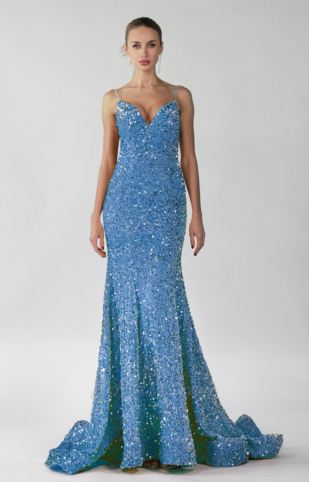 Sparkly Sequin Mermaid Sweetheart Wavy Train Dress