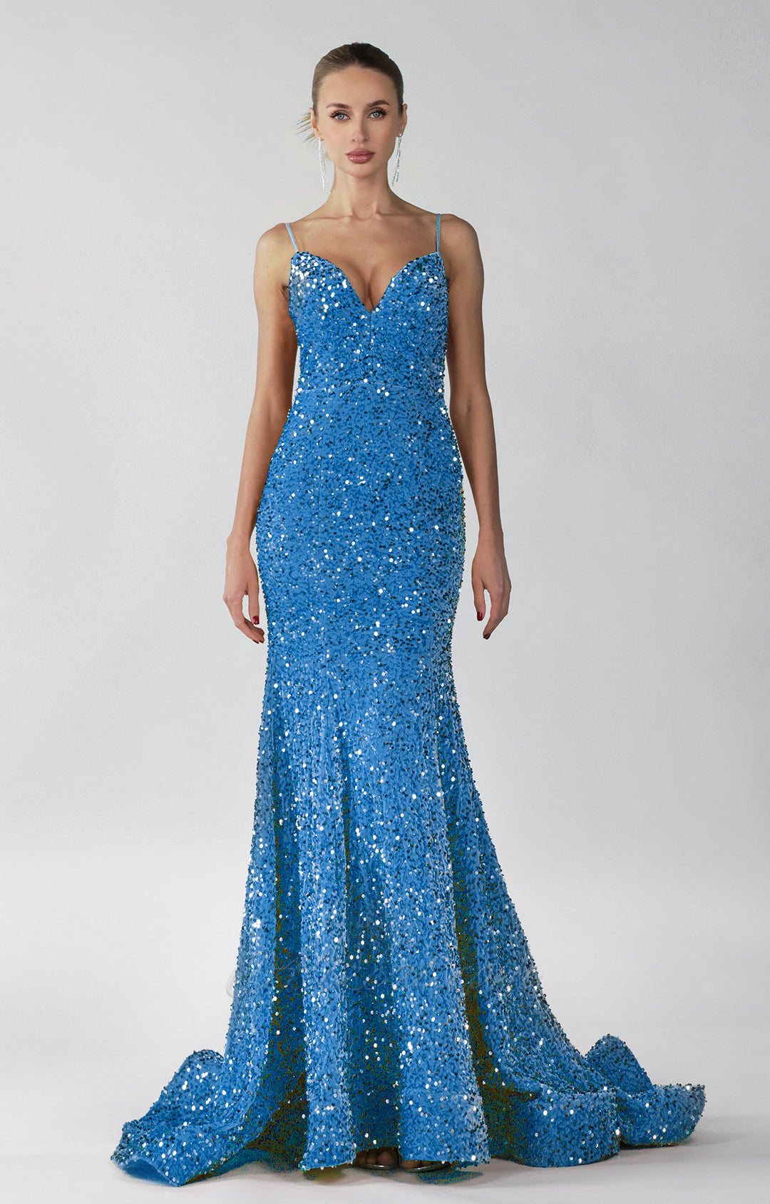 Sparkly Sequin Mermaid Sweetheart Wavy Train Dress