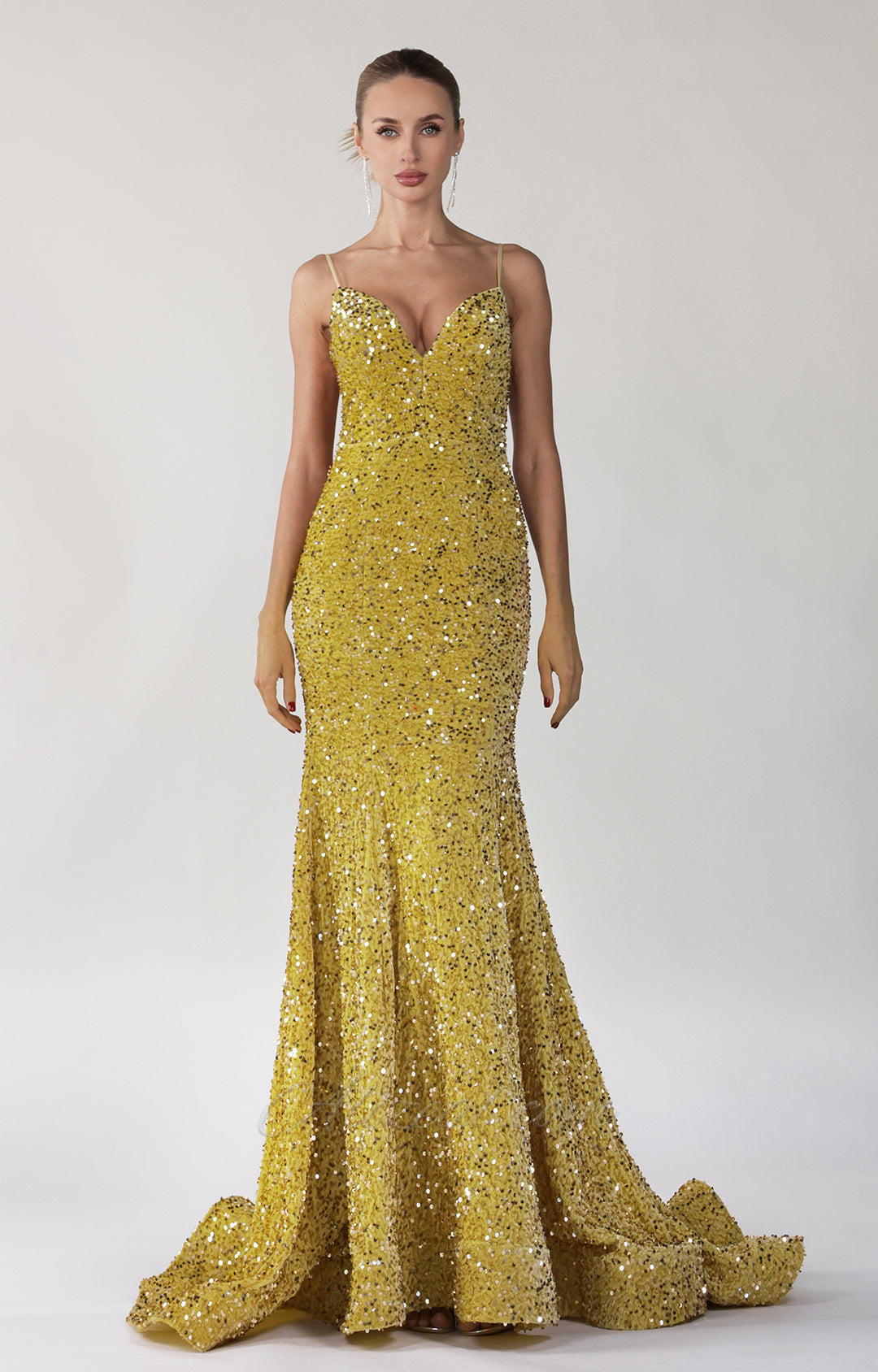 Sparkly Sequin Mermaid Sweetheart Wavy Train Dress