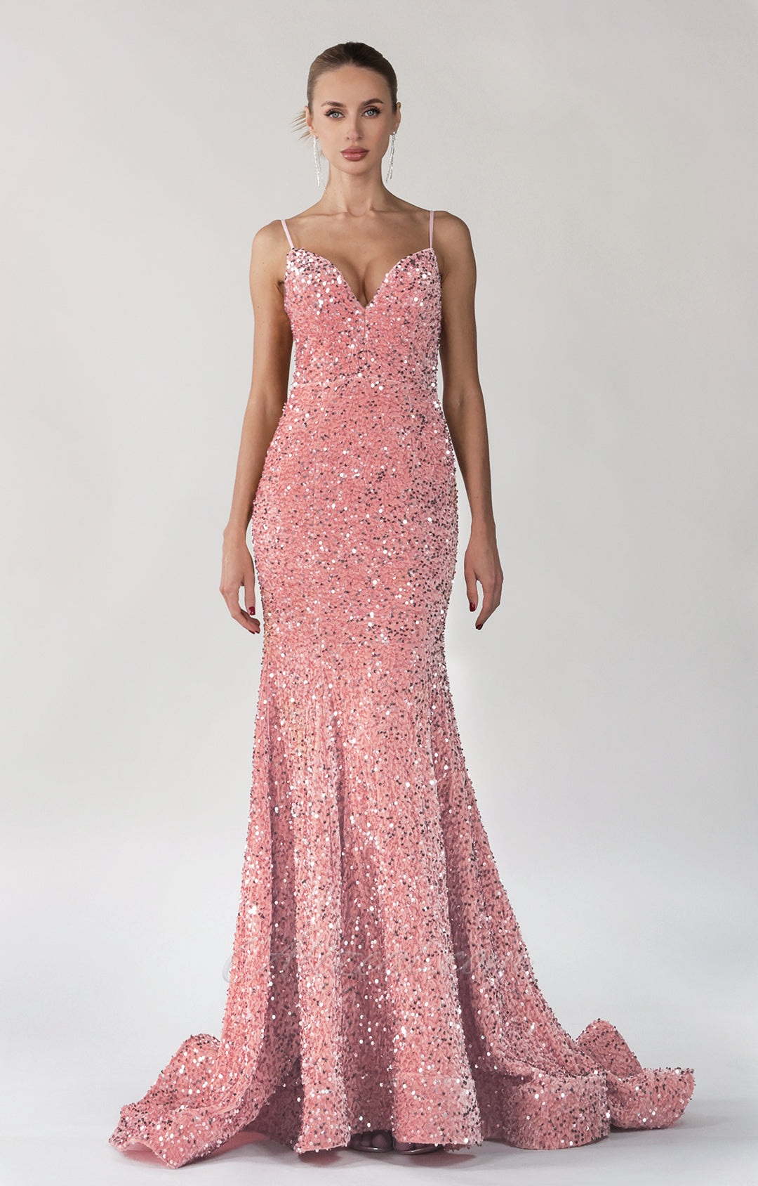 Sparkly Sequin Mermaid Sweetheart Wavy Train Dress