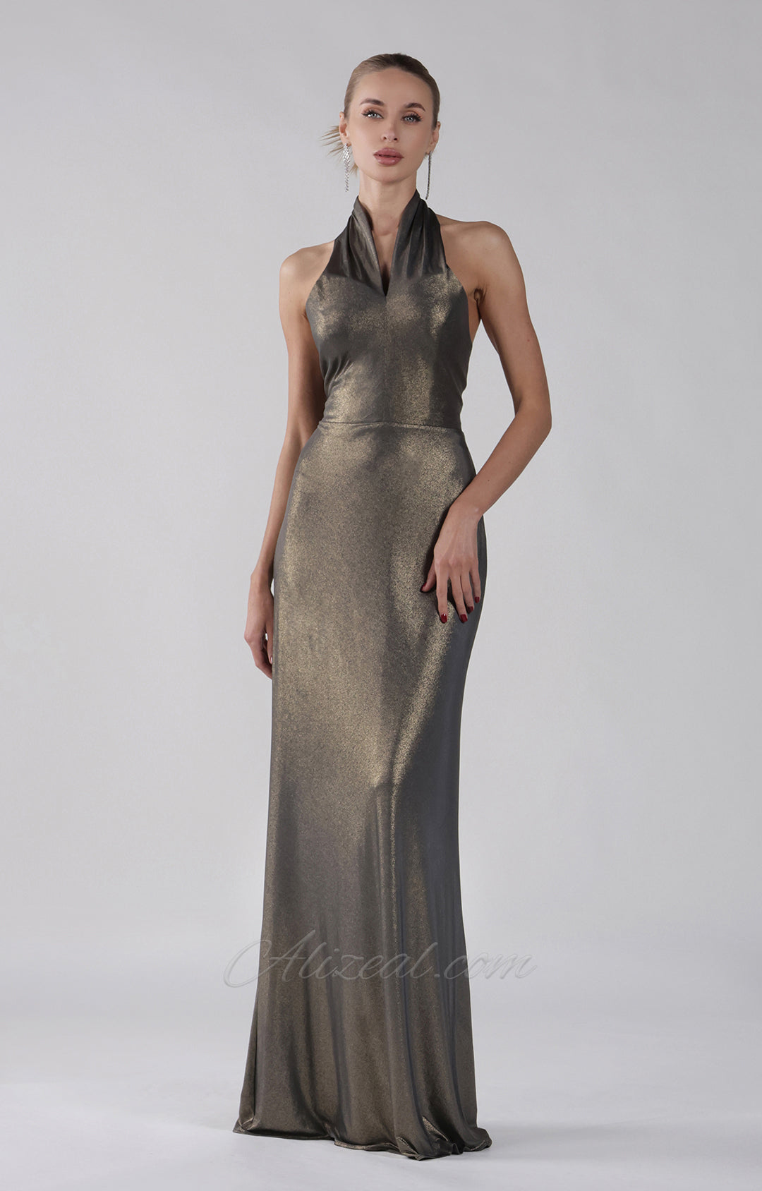 Halter A-Line Open Back Zipper Maxi Dress