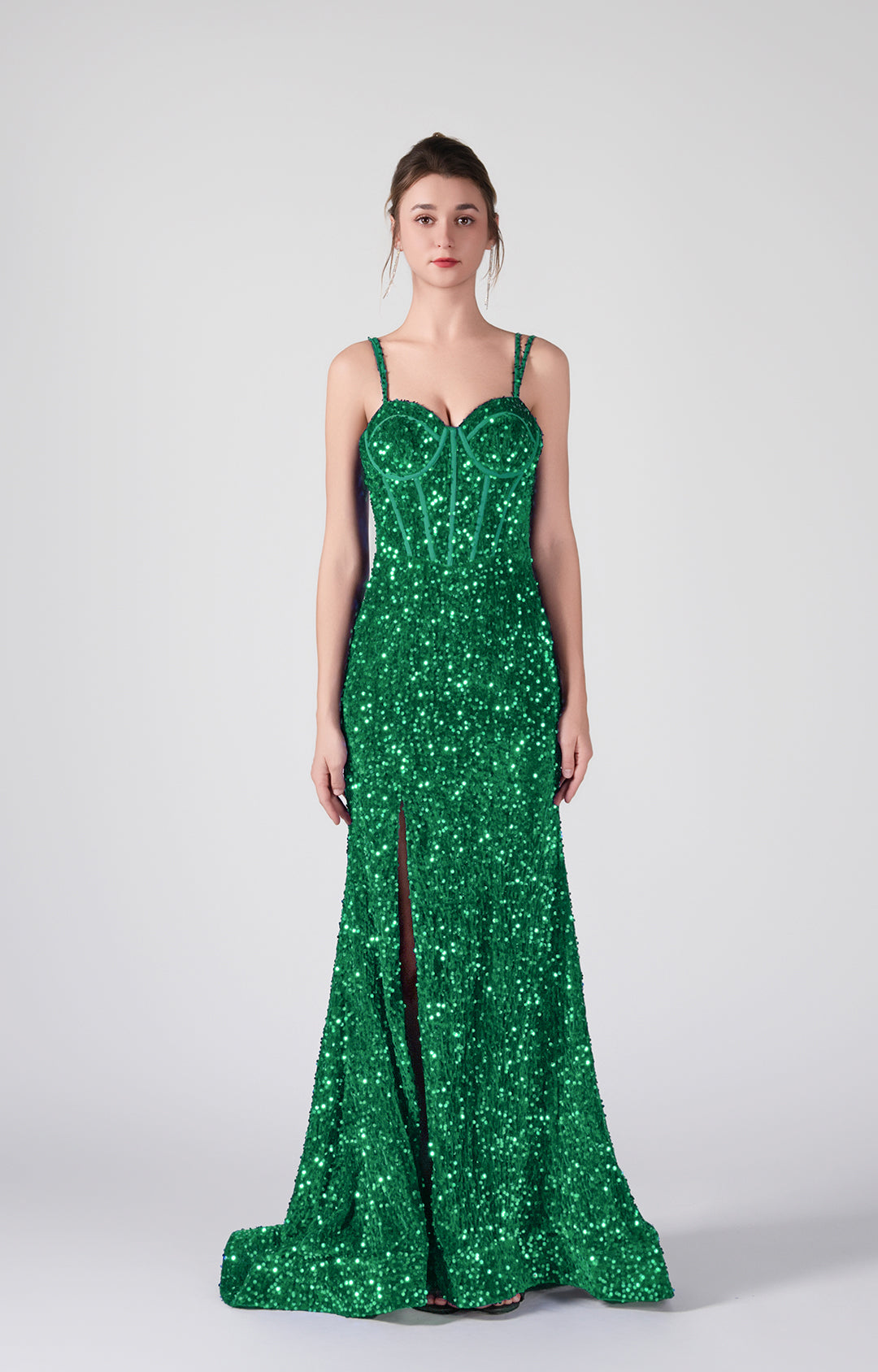 Double Spaghetti Straps Corset Styling High Slit Dresses