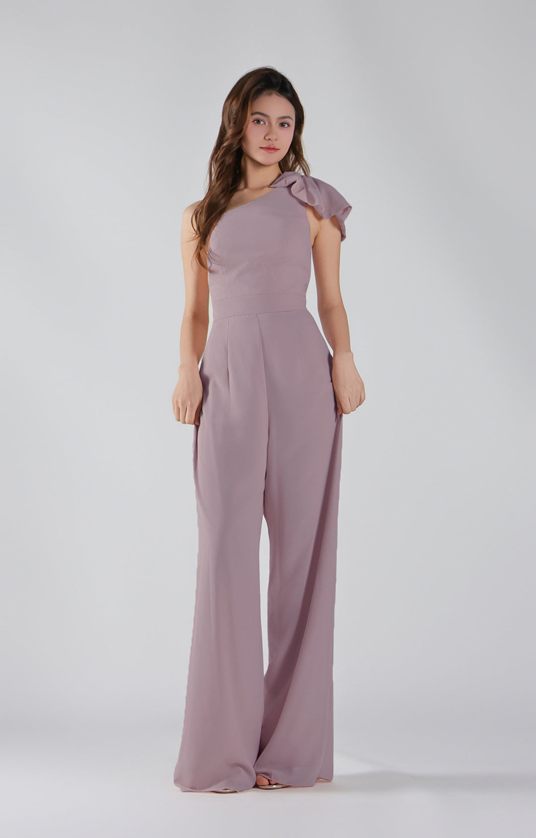 Asymmetrical One-Shoulder Wide-Leg Chiffon Pants