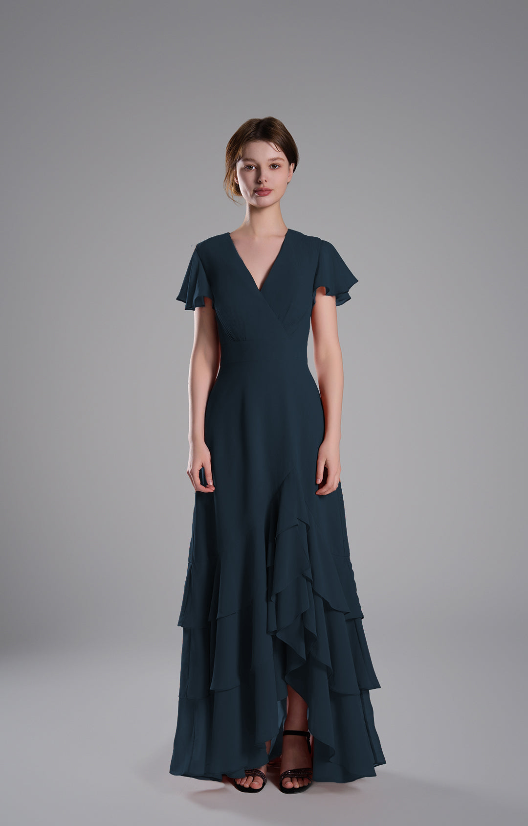 V-Neck Flutter Sleeves Asymmetrical Hemline Dresses V-Neck Flutter Sleeves Asymmetrical Hemline Dresses