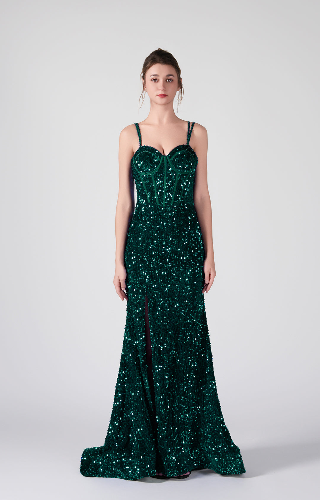 Double Spaghetti Straps Corset Styling High Slit Dresses