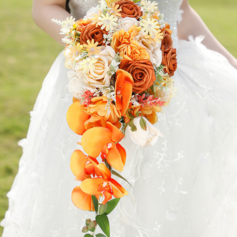 bouquet for champagne wedding dress Terracotta + Champagne Cascade Bouquet