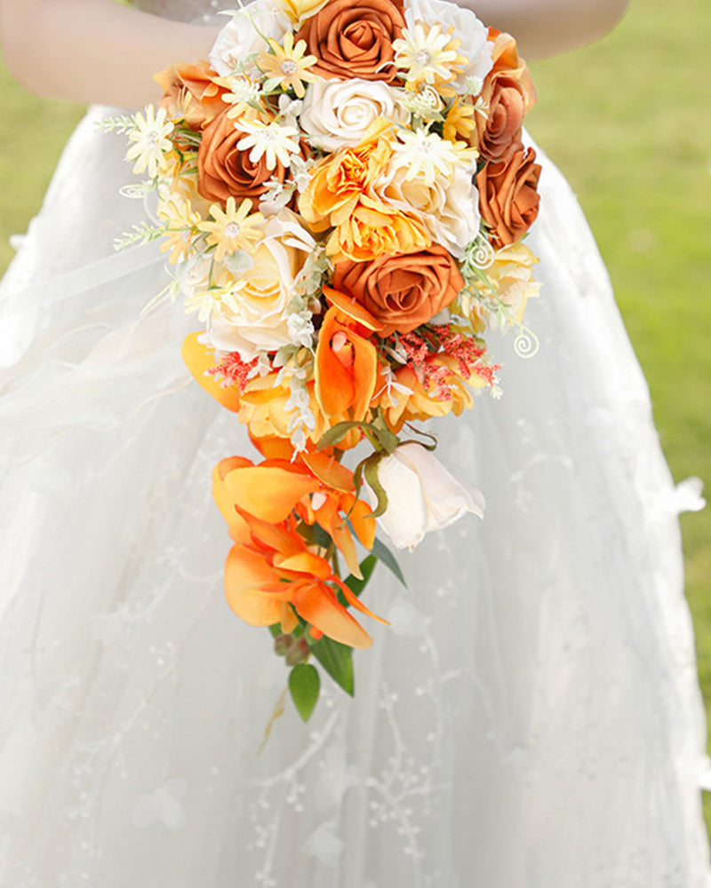 Champagne Roses Waterfall Cascading Bridal Bouquet – Alizeal