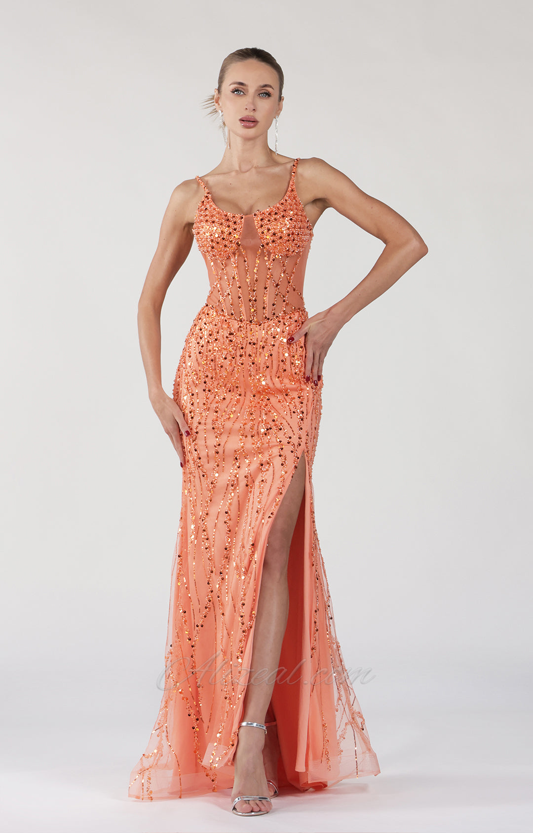 Square Collar Spaghetti Straps Sparkling Sequins Maxi Dress