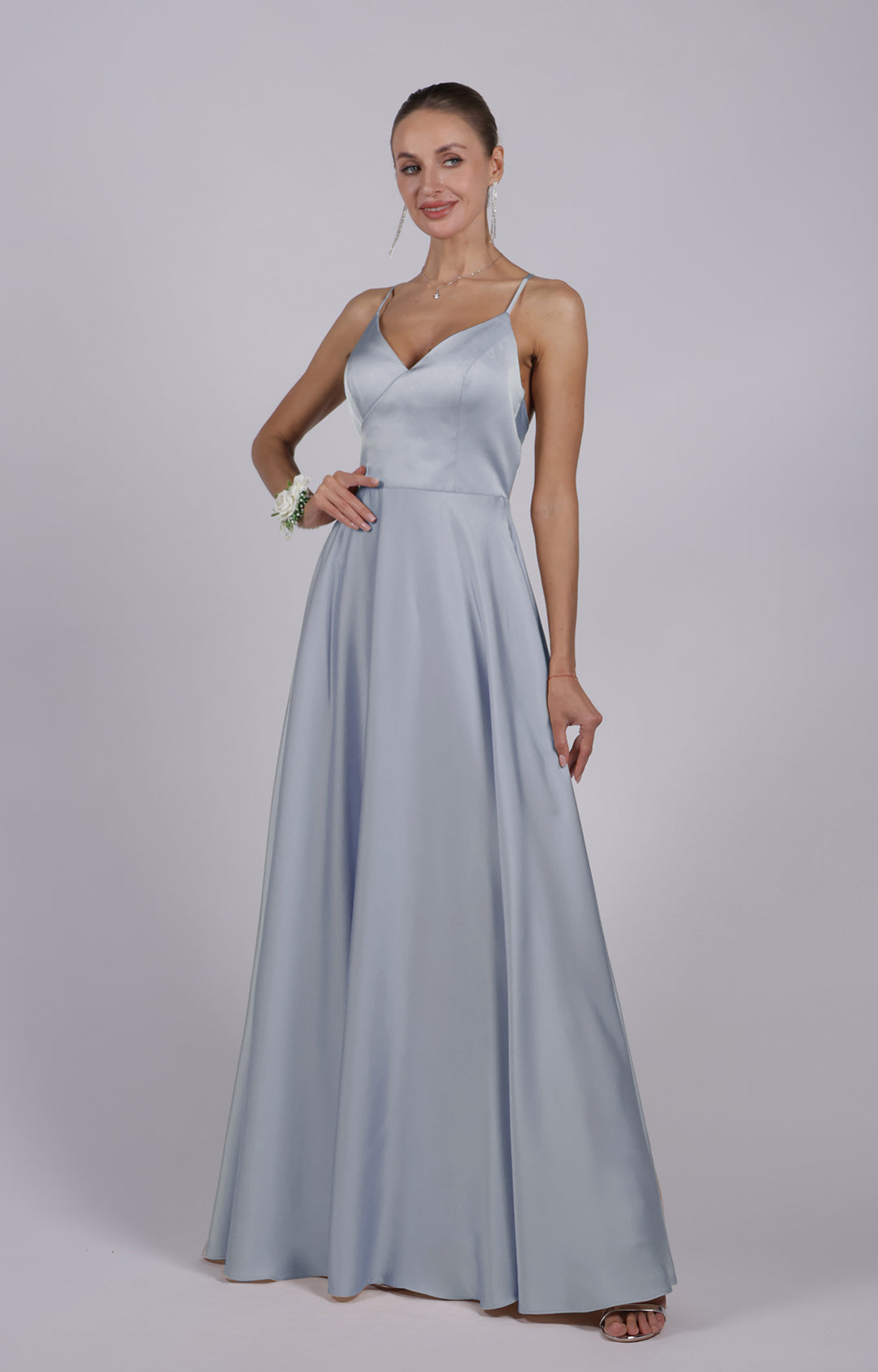 V-Neck Spaghetti Straps Cut-Out Maxi Bridemaid Dress