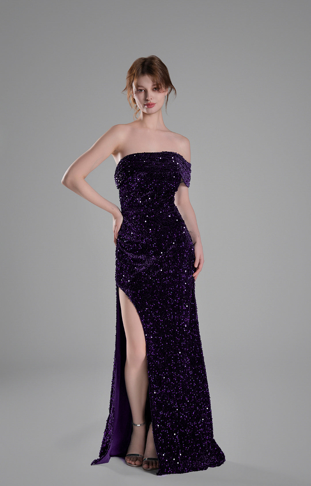 Off-Shoulder Draped Mieder Pailletten Schwungvolle Kleider