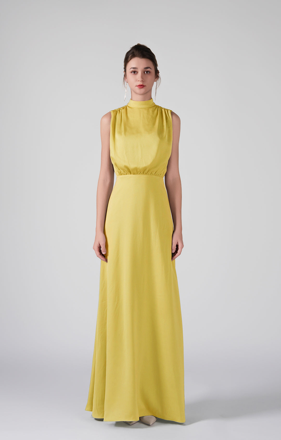 High Neckline Sleeveless Gathered Waist Dresses