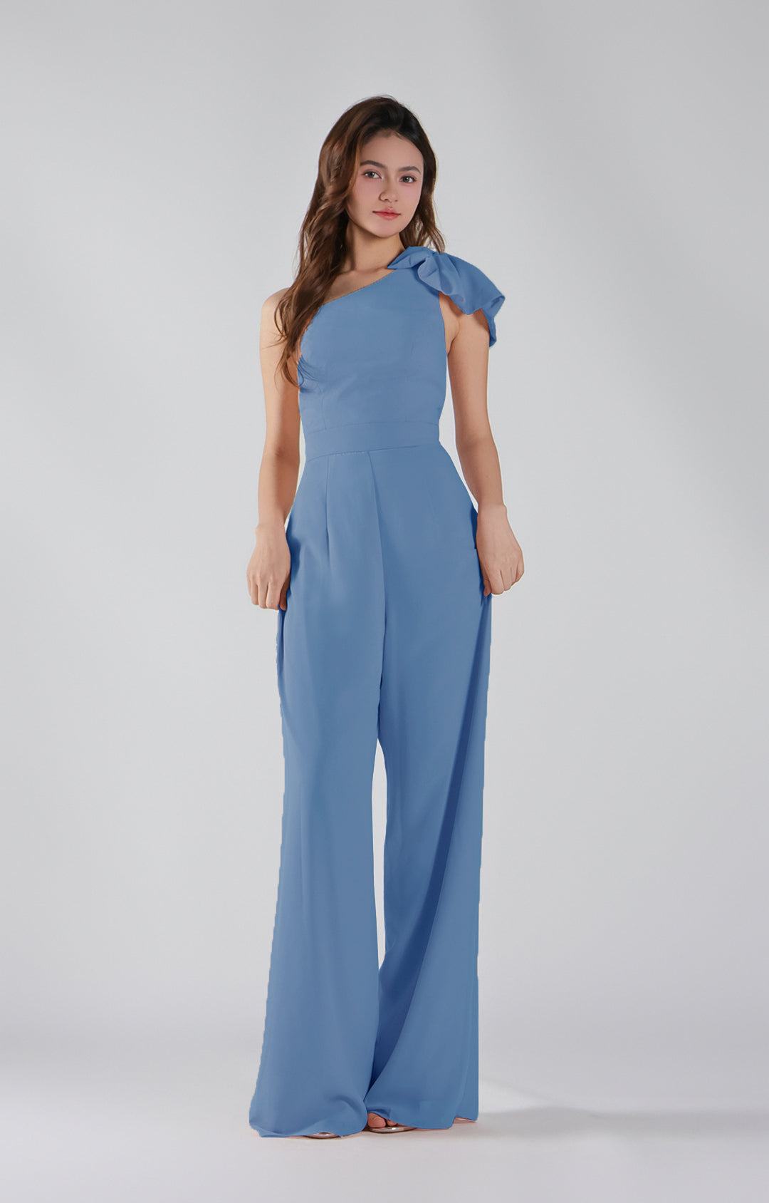 Asymmetrical One-Shoulder Wide-Leg Chiffon Pants