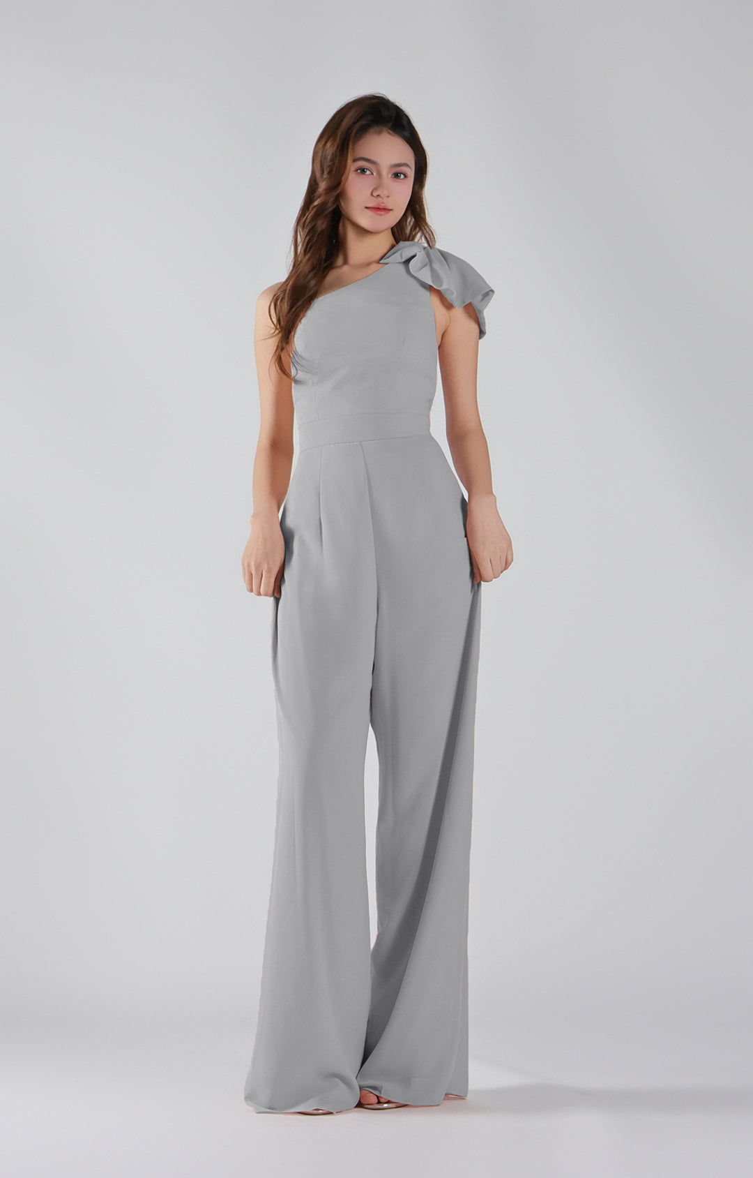 Asymmetrical One-Shoulder Wide-Leg Chiffon Pants