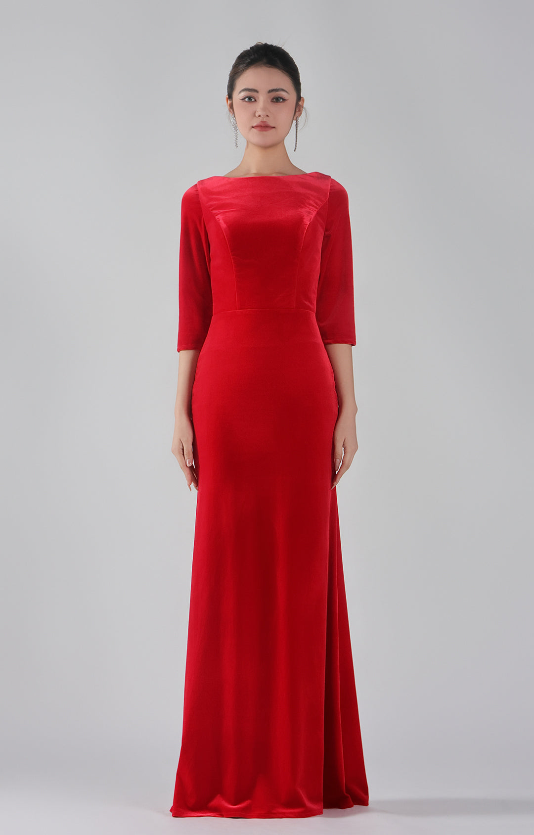Velvet Bateau Neckline Floor Length Evening Dresses
