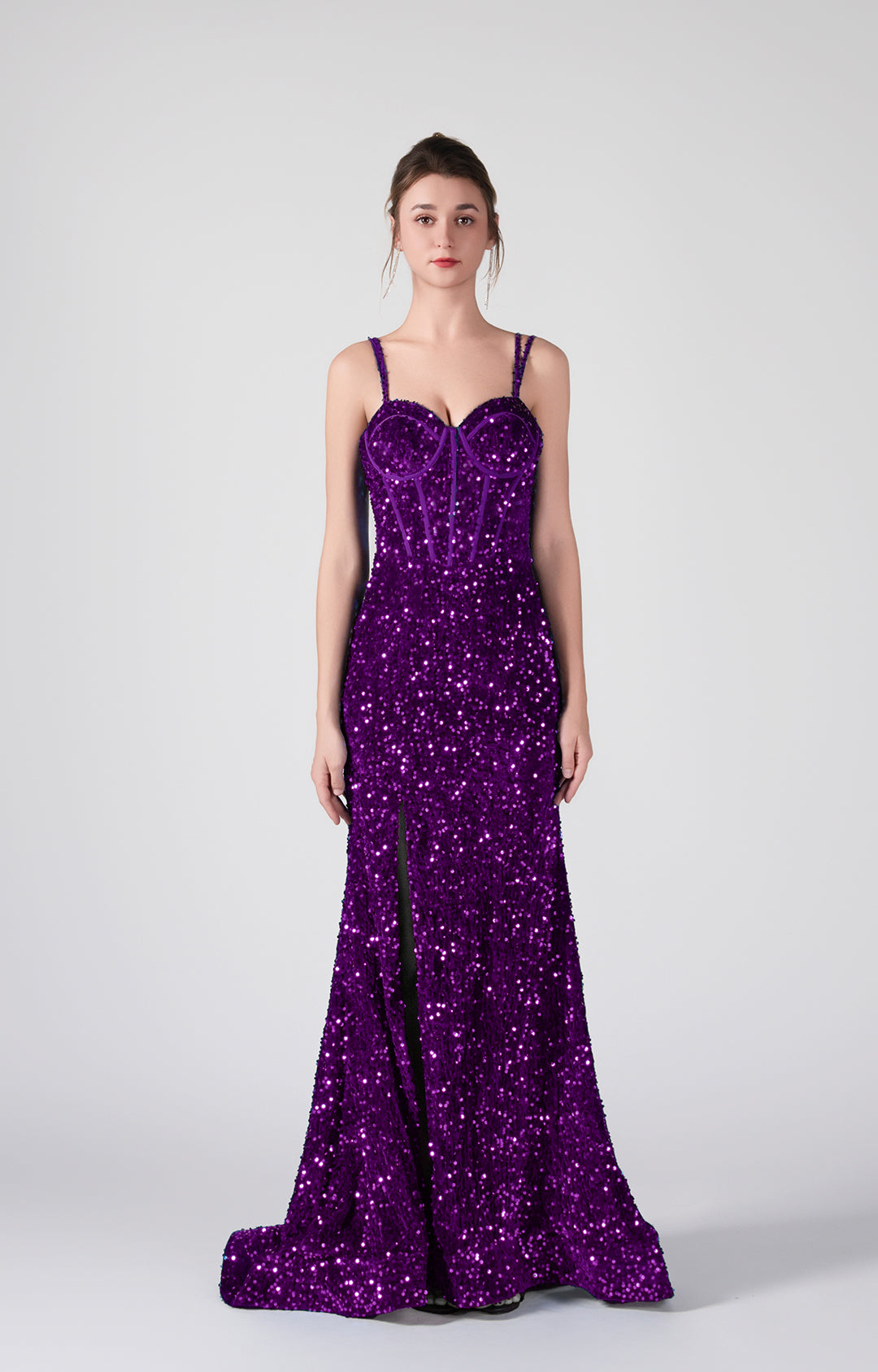 Double Spaghetti Straps Corset Styling High Slit Dresses